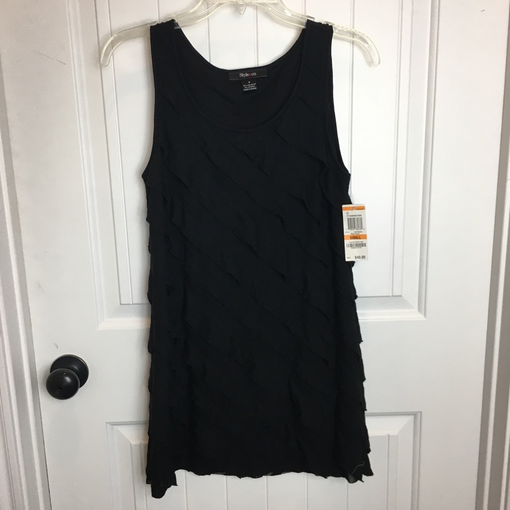 NWT Style & Co black ruffle sleeveless top Small